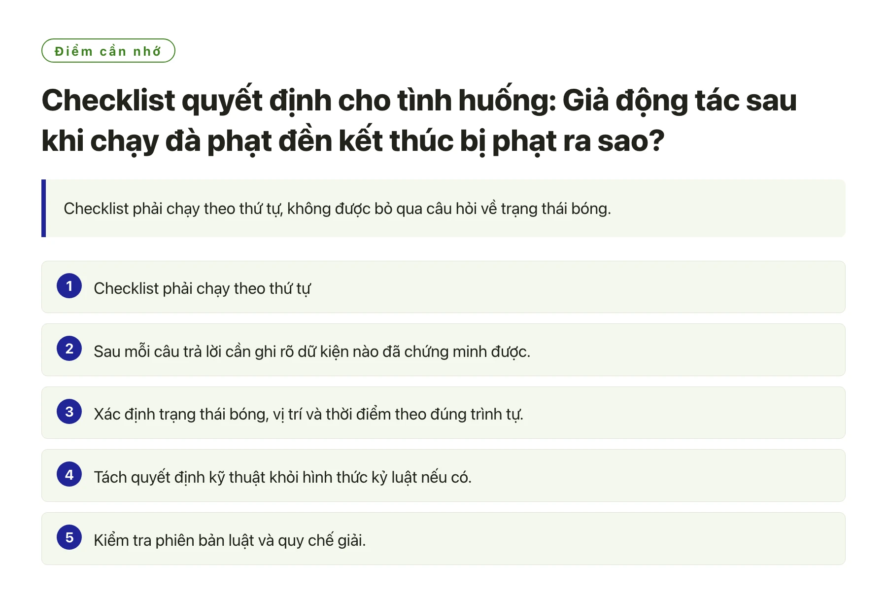 Checklist quyết định cho tình huống: Giả động tác sau khi chạy đà phạt đền kết thúc bị phạt ra sao?——全文要点速览